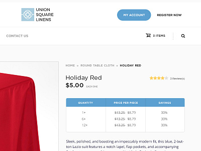 Details Page clean detail flat layout linens page product store ui ux web