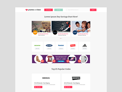 Homepage cards code coupon coupons deals flat layout promo store ui ux web