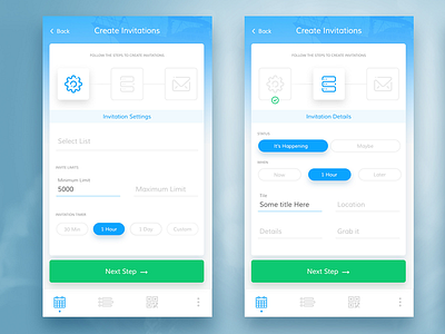 Create Invitations app clean create flat invitation ios settings steps ui ux