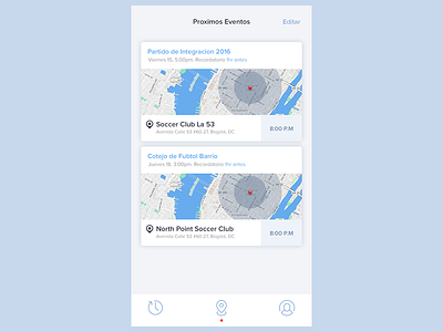 Próximos Eventos app card clean create event flat ios ios10 map mapbox ui ux