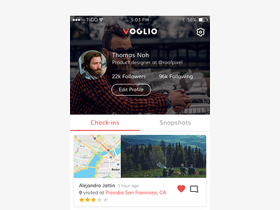 Profile App app capture card clean flat ios ios10 map mapbox photo ui ux