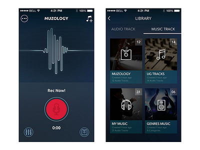 Music App app audio ios library music record recording ui ux wave