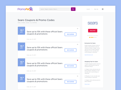 Store cards clean codes coupon layout page profile promo store ui ux
