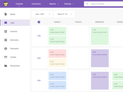 Calendar calendar clean dashboard flat jobs layout sidebar ui ux web app