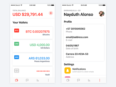 Wallet - iOS 11 11 app bitcoin cards flat ios ios11 minimal profile ui ux wallet