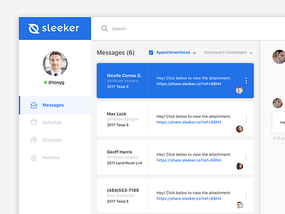 Messages page app chat clean dashboard inbox listing messages minimal ui ux web