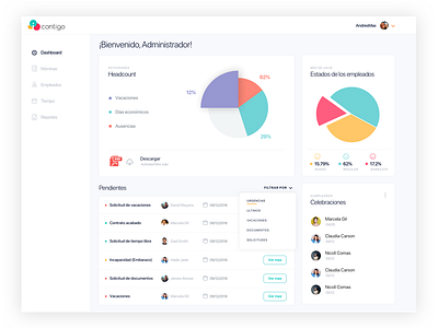 Dashboard app chat dashboard email employee flat hr human resources minimal ui ux web