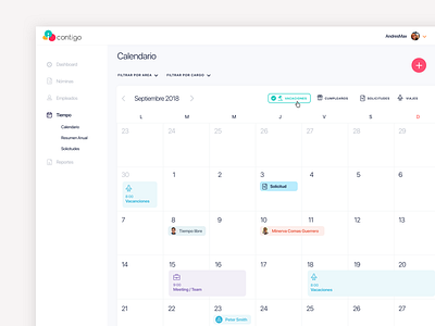 Calendar app calendar chat dashboard employee flat hr minimal ui ux web