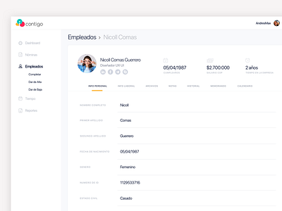 Profile - Employee app chat dashboard employee flat human resource minimal ui ux web