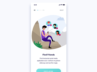 Onboarding app clean flat illustration ios layout onboarding social app ui ux vector