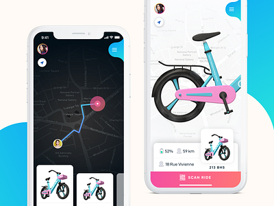 Floww App app card cards clean design flat ios layout scooter ui ux