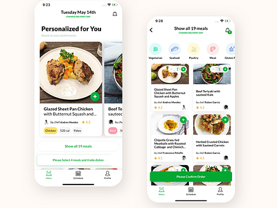 Chef App app cards clean design filters flat food icon ios layout minimal ui ux