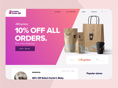 H E R O clean codes coupon code coupons design flat layout minimal promo store ui ux web website