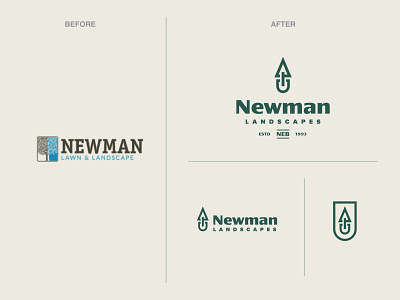 Newman Landscapes pt. II apparel brand apparel design apparel mockup before and after branding branding design emblem geometric art geometric logo greenery logo logotype nebraska outside rebrand rebranding shovel simple logo symbol tree