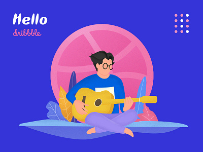 hello dribbble design guitar illustration