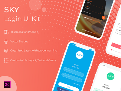 Sky Login UI Kit app branding design design app flat login login design login screen ui ux