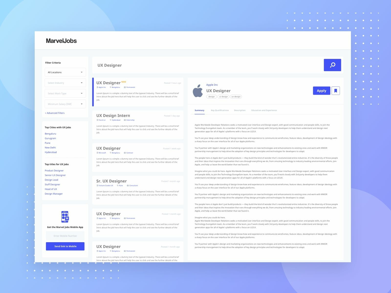 Marvel Jobs Job Board by Jasjeet Brar on Dribbble