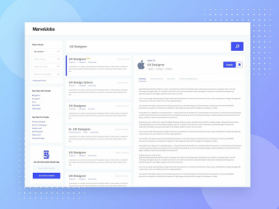 Marvel Jobs - Job Board 3 coloumn layout apply jobs details job page intentful search job board jobs marvel search jobs uid uxd