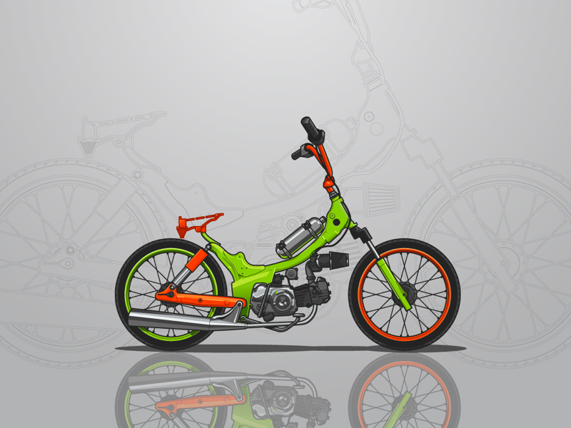 Green Custom Bike Illustration custom design graphic illustration vector sticker white gray orange green garage bike motorbike