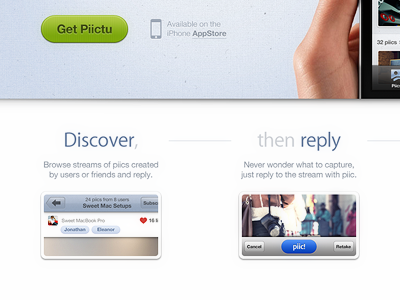 Piictu: How it works app button myriad photos screenshot texture typo web