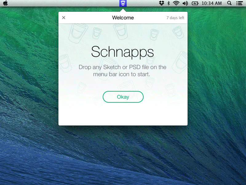 Schnapps Welcome Screen beta launch macosx menubar popup process schnapps time lapse walkthrough welcome