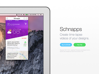 Simple product site for Schnapps gif macosx menubar schnapps sketch time-lapse white widget yosemite