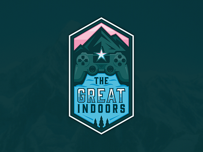 The Great Indoors Badge Design badge design illustration illustrative logo logo design mountains positive vibes quarantined vector video games