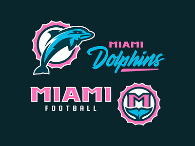 Miami Dolphins "Miami Vice" Concept badge design branding dolphin mascot dolphins logo football football branding football logo illustration logo mascot logo miami dolphins miami vice monogram nfl concept sports branding sports logo sports mascot logo typography vector