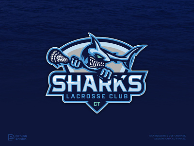 Shark Lacrosse Club | Primary Logo branding custom typography identity illustration lacrosse lacrosse logo logo logo designer mascot logo shark shark badge shark crest shark illustration shark logo shark mascot sports branding sports logo sports mascot sports style vector