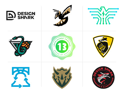 Design Shark Logo Lounge 13 Logos badge design bell bold brand identity branding design studio eagle icon illustration logo logo design logo lounge logomark shark sports branding sports logo triceratops vector yellowjacket