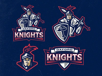 The Oxford School Knights athletic athletic branding badge bold branding clean custom type illustration knight knight logo knight mascot logo logo design modern shield sports branding sports illustration sports logo sword vector