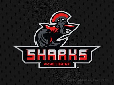 Praetorian Sharks logotype v2 ancient black bold fierce logo praetorian red rome sharks sports spqr vector