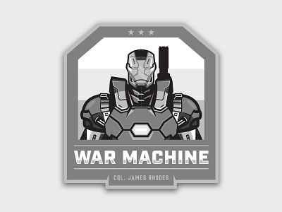 War Machine Badge Logo badge branding crest designshark graphic design grey identity illustration logo marvel vector war machine
