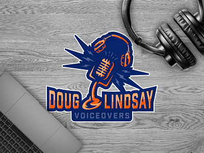 Doug Lindsay - Voiceover Logo bold brand identity design fun headphones illustrator logo design microphone sports logo style vector voiceover