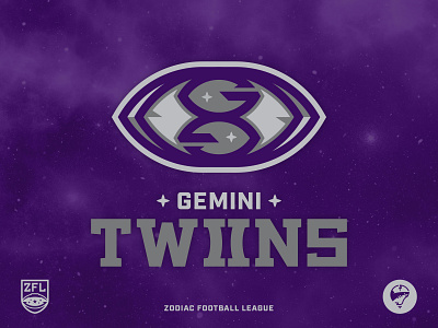 ZFL | Gemini Twins Primary astrology badge logo branding design football g gemini grey identity illustrator league letter monogram logo monogram purple sports branding vector wordmark zodiac