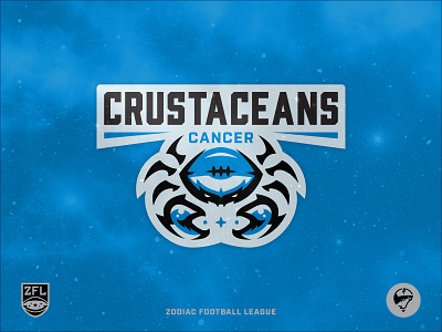 ZFL | Cancer Crustaceans Primary Mark badge design black branding california blue cancer crab crest logo crustacean custom type football identity illustration illustrator league sports branding sports design sports logo vector wordmark zodiac