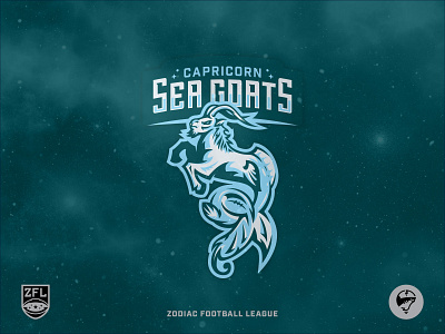 ZFL | Capricorn Sea Goats Primary 2.0 badge bold branding clean crest custom wordmark logotype football goat identity illustration league logo sea simple sports sports branding sports logo zodiac