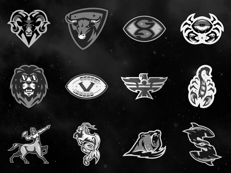 ZFL | All 12 Teams astrology badge logo bear branding design football icon identity design league lion logo logo design mascot logo ram shark sports branding sports logo typogaphy zodiac zodiac signs