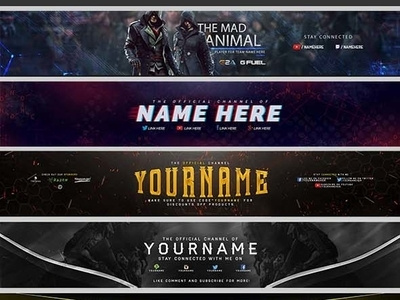 Gaming YouTube Channel banner ads avatar banner blogging channel community digital marketing game game banner game review gamer gaming geek header layout modern objects retina social media style
