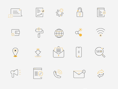 Icons Pack Design for Website app app design branding icons cute design email flat design graphic icons icons design icons pack illustration link messages minimal seo icons setting share vector website