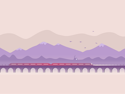 Quiet Moving Train birds bridge cute design flat flat design fog graphic house illustration inspiration minimal mountains moving nature november simple train wallpaper winter