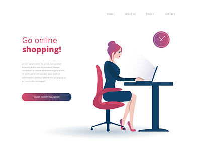 Girl online shopping illustration - website header