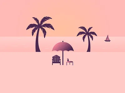 Summer Golden Hour Wallpaper beach boat chair colors cute flat design golden hour gradient graphic design illustration inspiration minimal palms sand sea summer summertime umbrella vector wallpaper