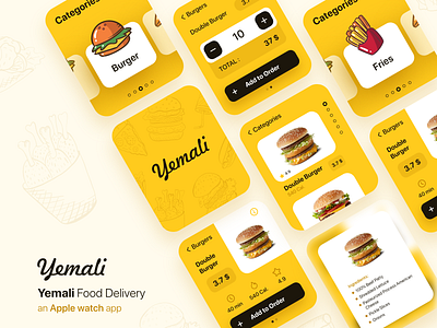 Yemali, an Apple watch app Concept app apple apple watch burger delivery app design fast food food food delivery food delivery app ui ui inspiration user experience userinterface ux