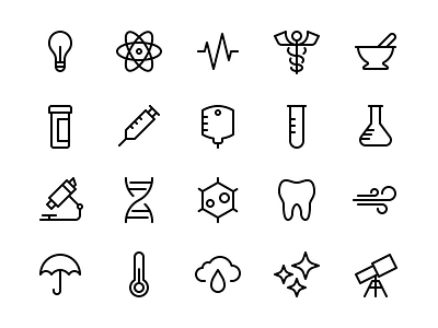 Health & Science Icons astrology astronomy biology chemistry design glyph health healthcare icon iconography medicine meteorology pharmacy science space ui ux vector weather xd
