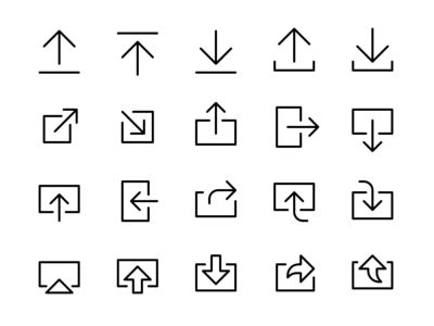 Share & Export Icon Set arrow broadcast download export glyph ico icon iconography import library receive send set share symbol transfer ui upload ux vector