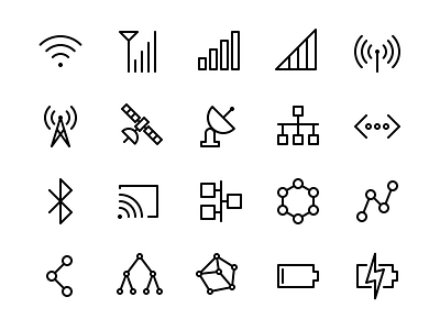 Connection & Power Icon Set battery cell cellular charge connection electricity ethernet glyph icon iconography internet lan library network power set symbol vector wifi wireless