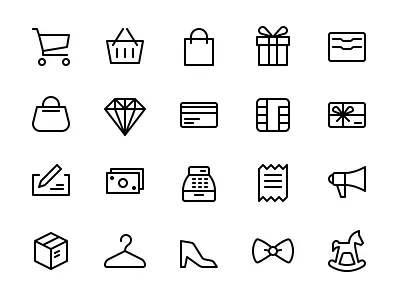 Shopping & Commerce Icon Set buy card cart checkout credit currency ecommerce gift glyph icon iconography library money purchase set shop store symbol vector wallet