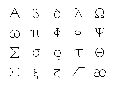 Greek & Latin Symbols alpha beta education font glyph greek ico icon iconography latin letter literature math mathematics symbols text type typeface typography vector