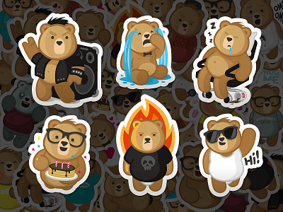 Bear stickers angry bear birthday cartoon cry cute fire hello hi rock sleep stickers